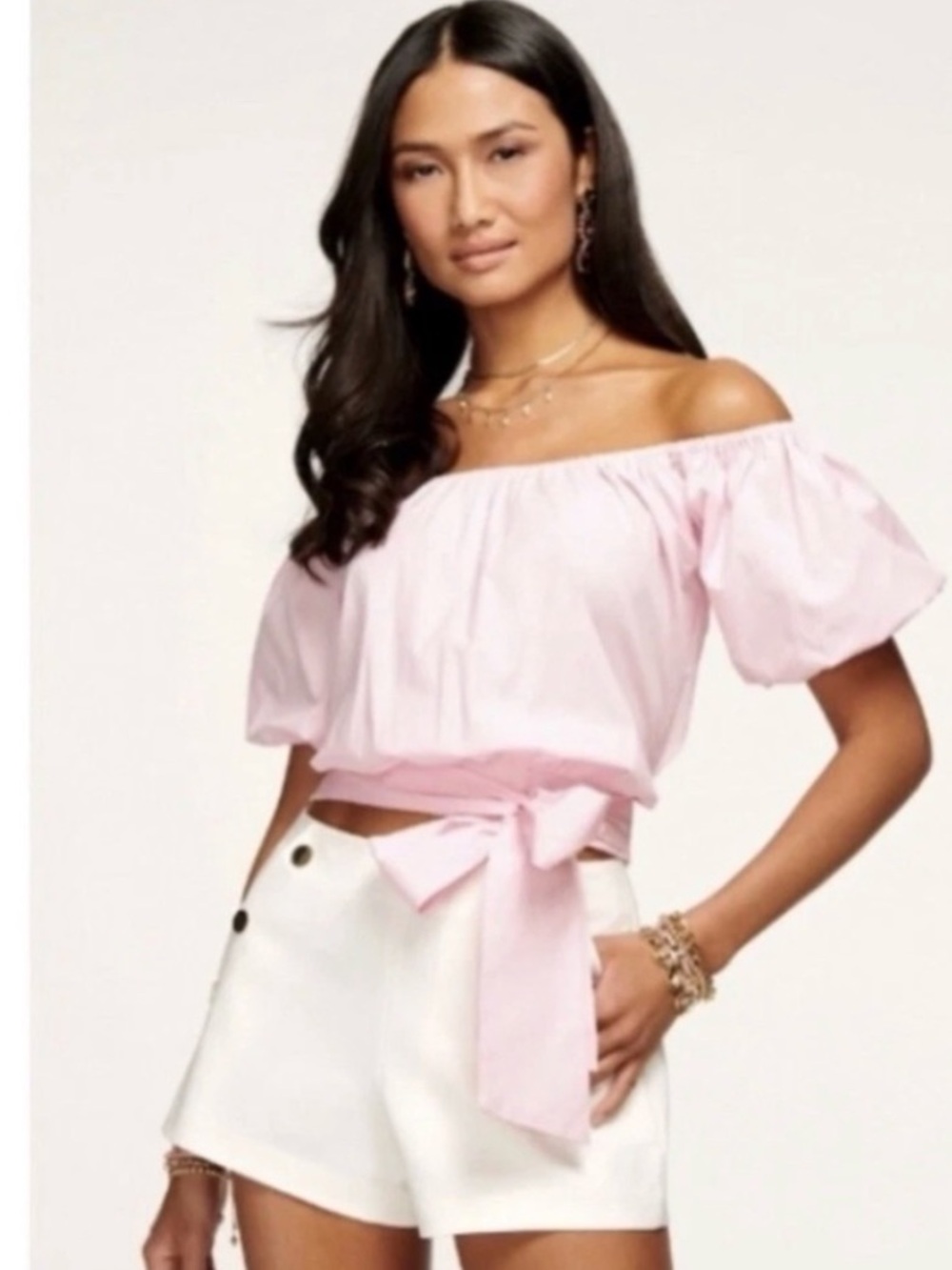 Ramy Brook Pink Autumn Off-Shoulder Tie-Waist Crop Top
